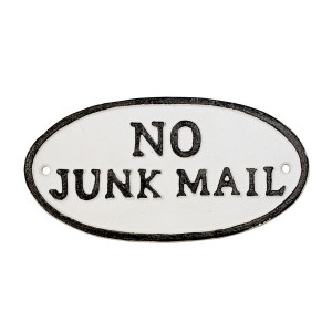 No Junk Mail Cast Iron Sign, a decorative sign for a wall, doorway or entrance
